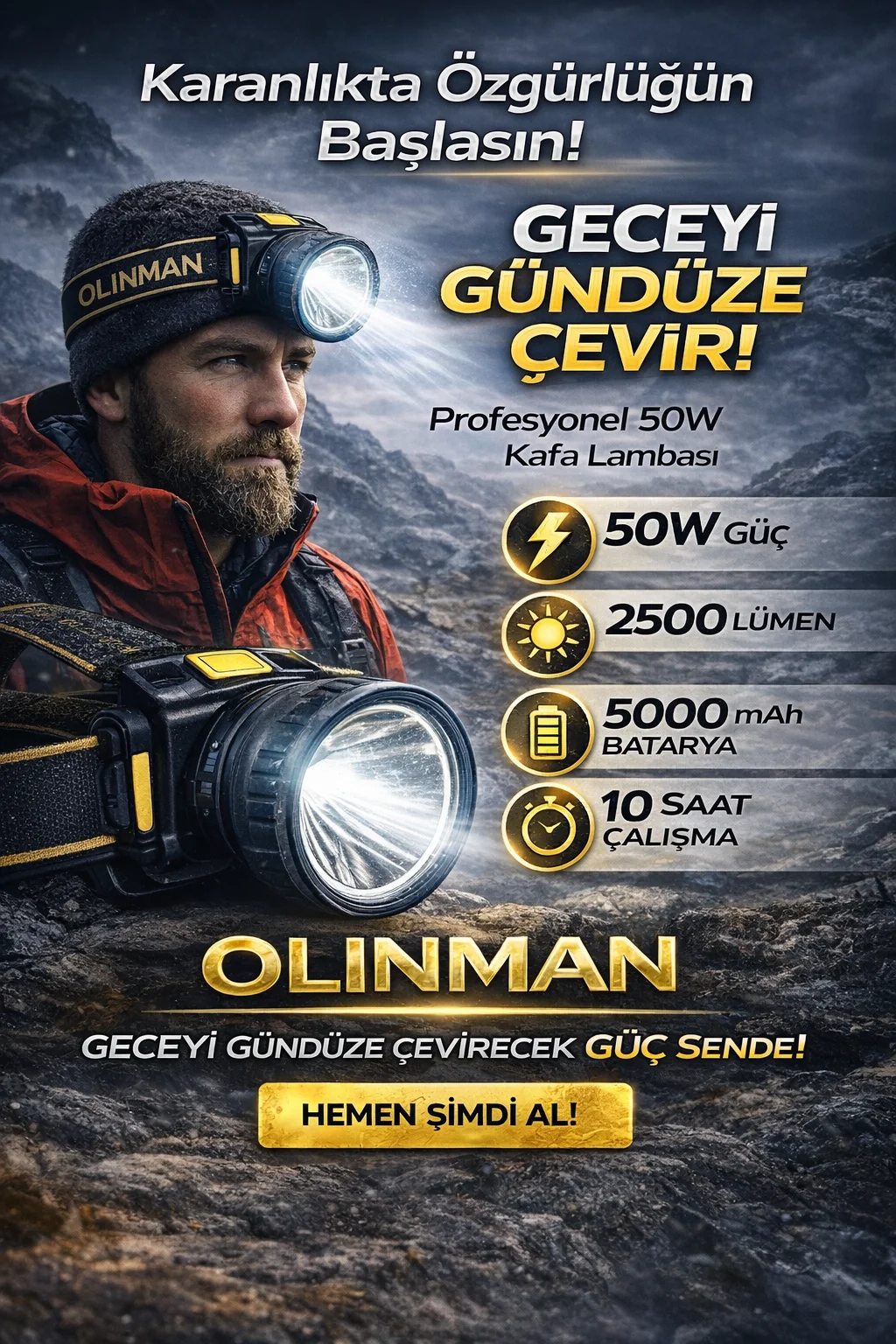 50W 2500 Lümen Nokta Led Aydınlatma Profesyonel Kafa Feneri
