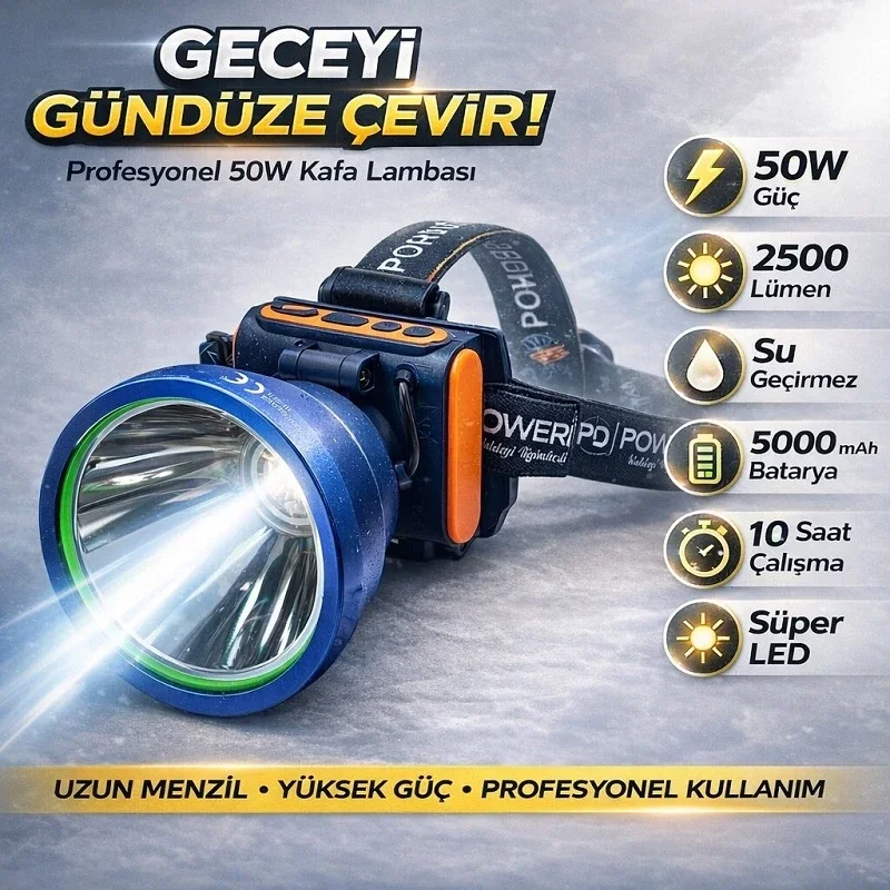 50W 2500 Lümen Nokta Led Aydınlatma Profesyonel Kafa Feneri - Resim 3